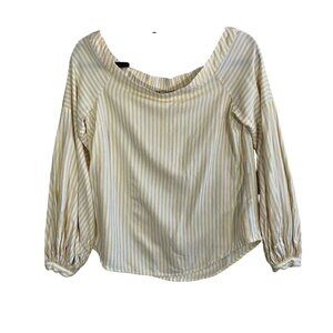 Maeve Anthropologie Boho Striped Off The Shoulder Rayon & Linen Blend Top 4
